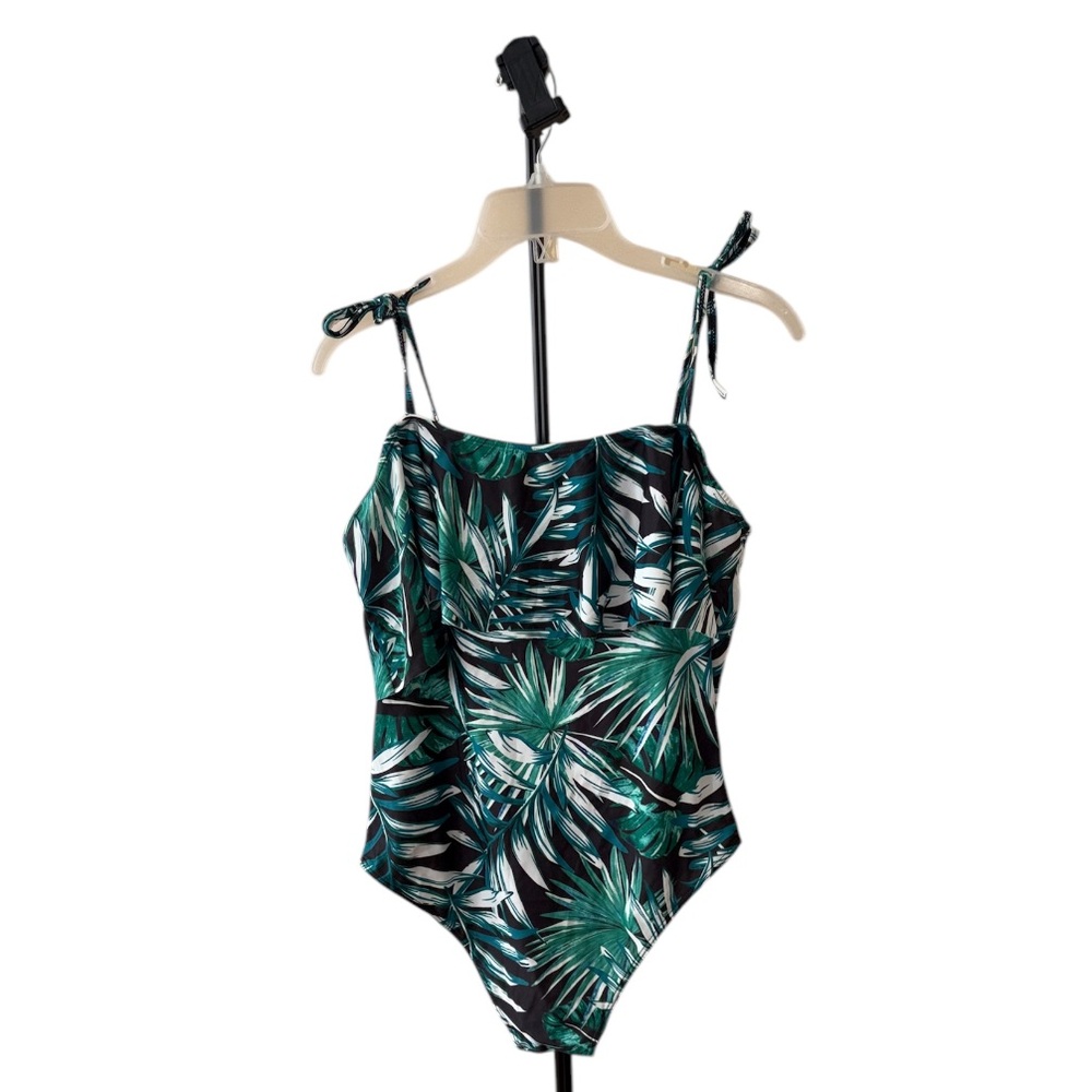 Blue & Green Tropical Print One Piece Swimsuit